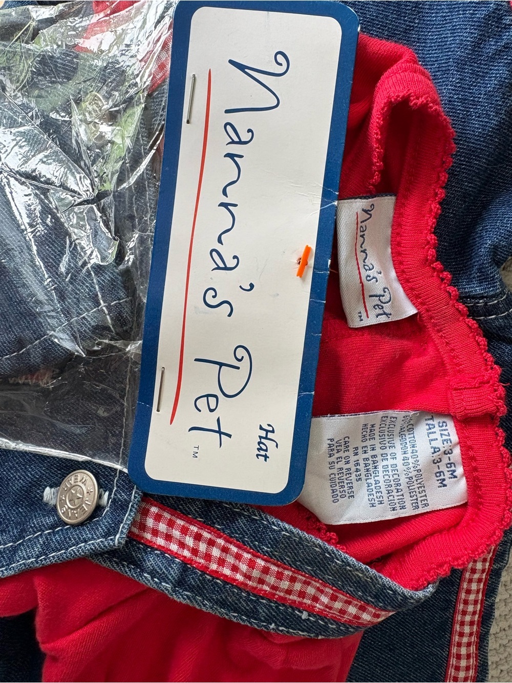Vintage Baby Overall Set-Nanna’s Pet Red T-shirt, Embroidered Overall+Hat Set - Picture 8 of 8